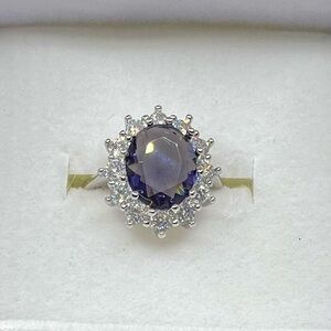 NIB S925 Stamped Amethyst and Zircon Princess Cut Oval Ring